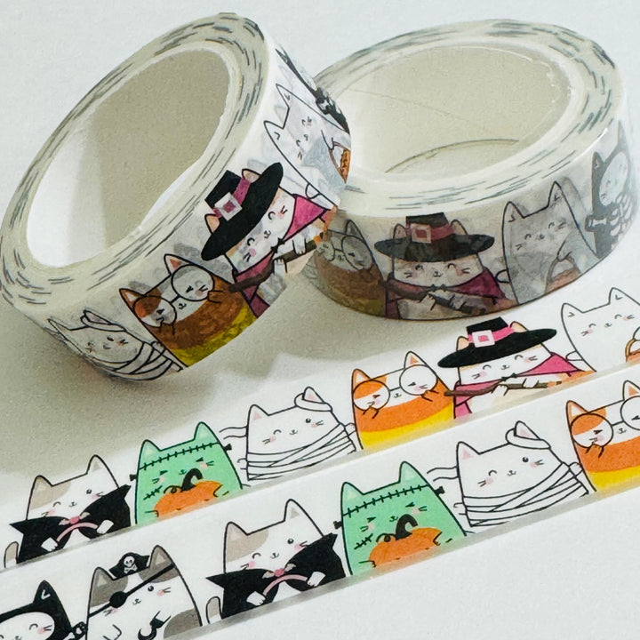 HALLOWEEN DRESSED-UP Cats Washi Tape - 1 Roll - 15mm x 10m (33 Feet)