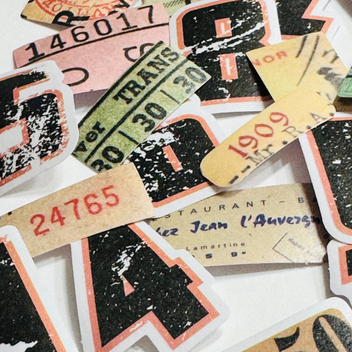 ALTERNATIVE GRUNGE MANUSCRIPT FRAGMENTS  Peelable Stickers  ~ 46 Stickers ~ 40mm Each