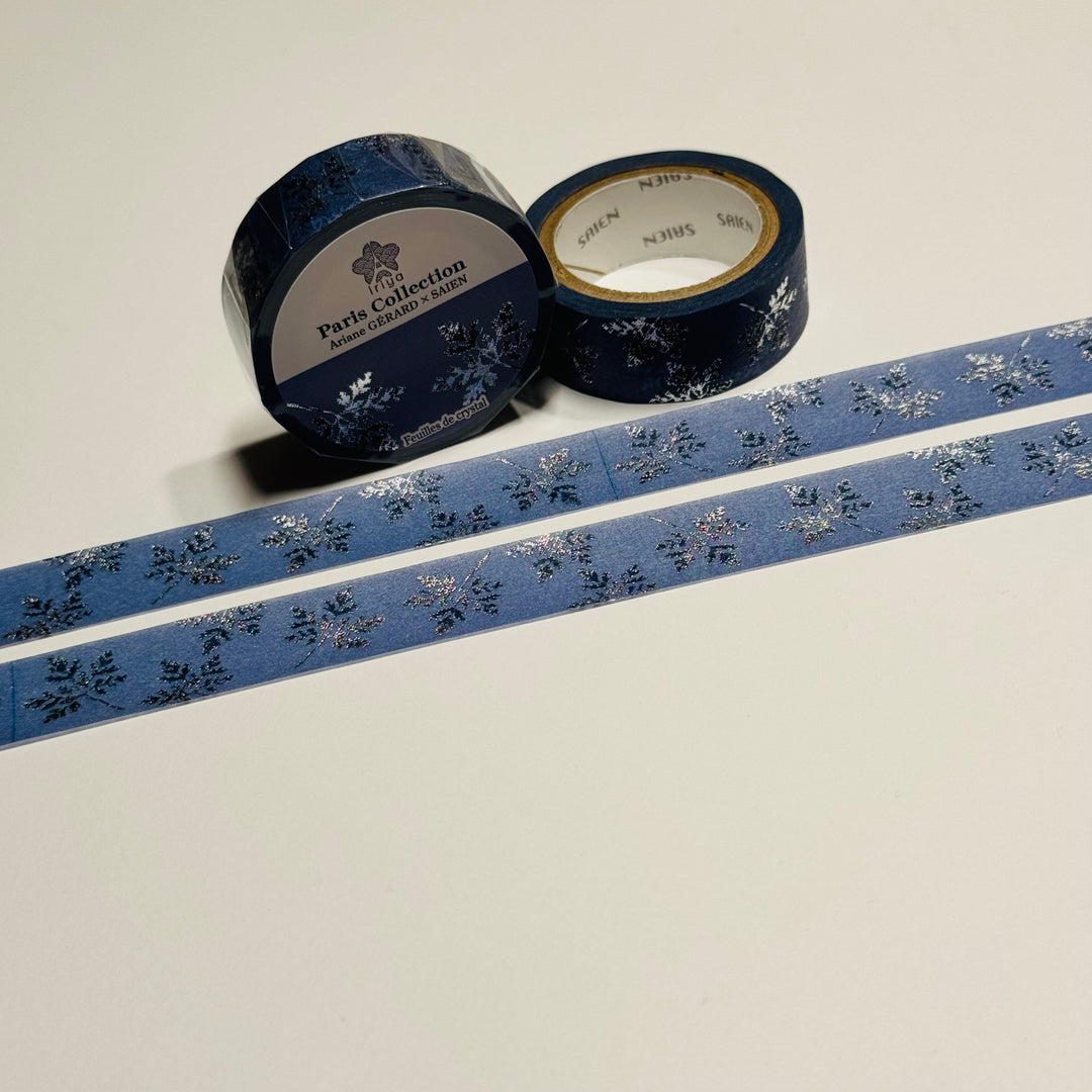 FEUILLES de CRYSTAL SILVER FOIL LEAVES Paris Collection Saien Washi Tape ~ 1 Roll ~ 15mm x 7m (23 Feet)