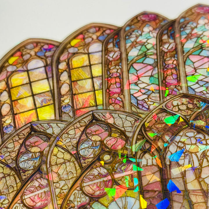 CATHEDRAL GILDED FLOWERS STAINED Glass Windows Gold Foil Peelable Stickers ~ 10 Large Stickers ~ 60-120mm