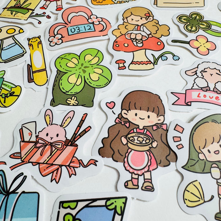 CUTE CARTOON GIRL PLAYTIME PVC Peelable Stickers  ~ 80 Pieces ~ 10-40mm Each
