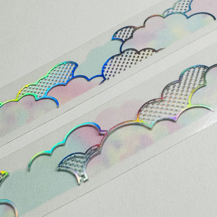 COTTON CANDY Clouds Silver Foil World Craft PET Washi Tape ~ 1 Roll ~ 20mm x 5m (16 Feet)