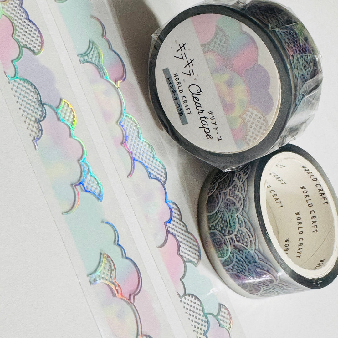 COTTON CANDY Clouds Silver Foil World Craft PET Washi Tape ~ 1 Roll ~ 20mm x 5m (16 Feet)