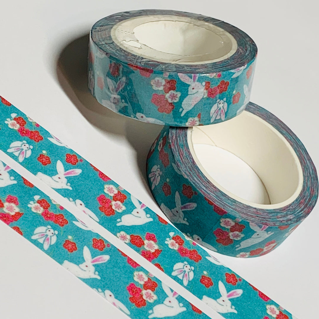 PLAYFUL RABBITS AMONG FLOWERS Easter Washi Tape - 1 Roll - 15mm x 10m (33 Feet)