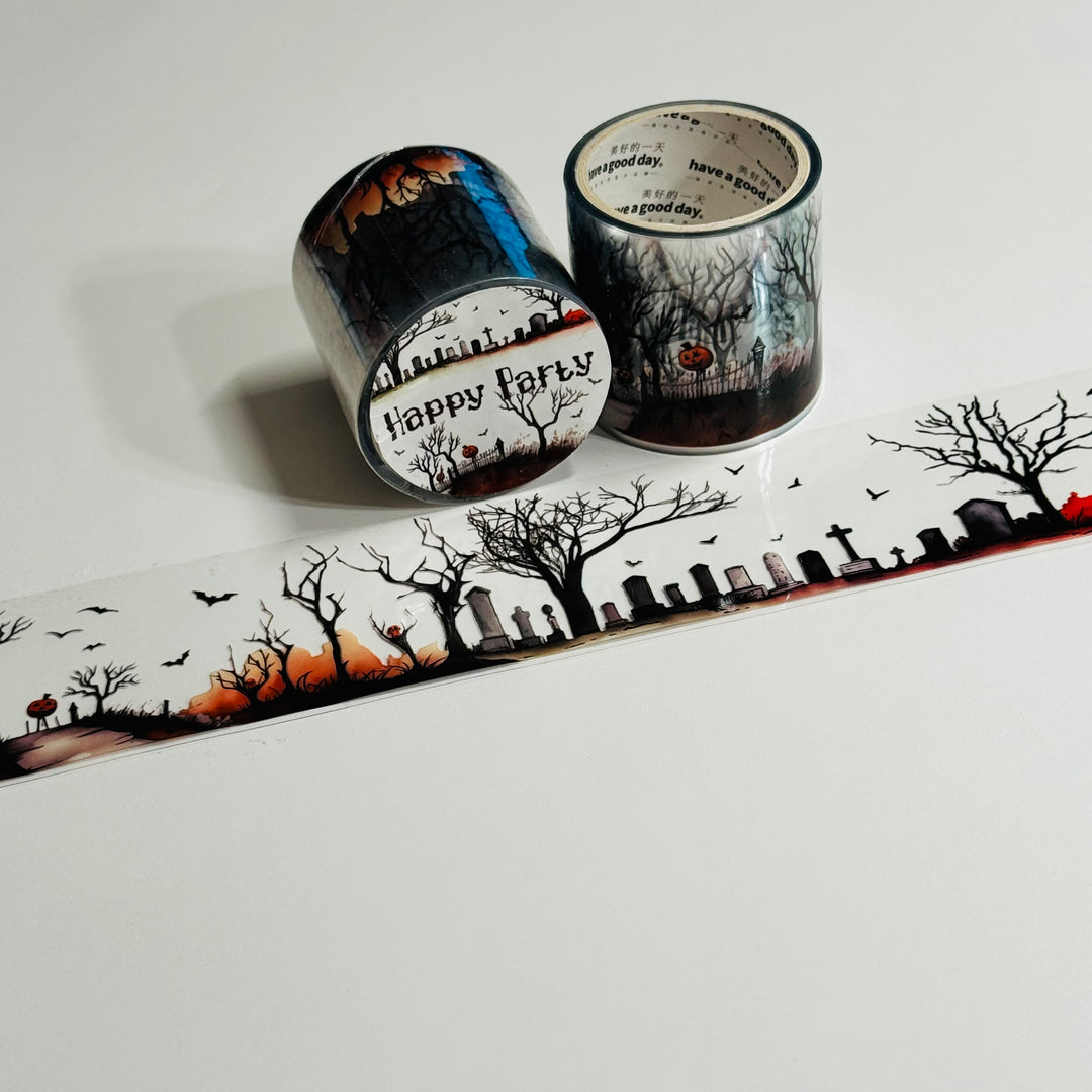 CINEMATIC HAUNTED GRAVEYARD Halloween PET Washi Tape ~ 1 Roll ~ 40mm x 2m (7 Feet)