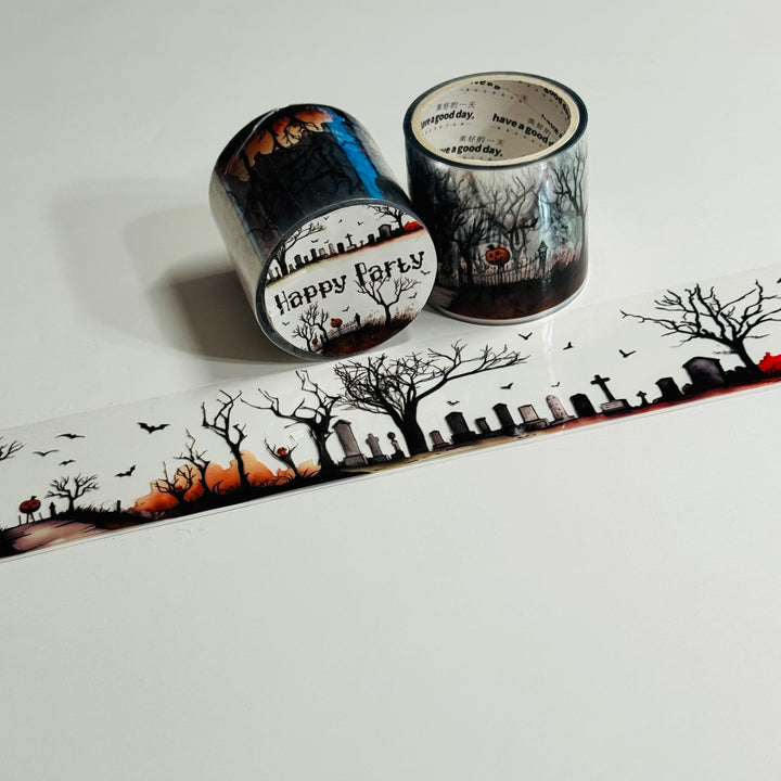 CINEMATIC HAUNTED GRAVEYARD Halloween PET Washi Tape ~ 1 Roll ~ 40mm x 2m (7 Feet)