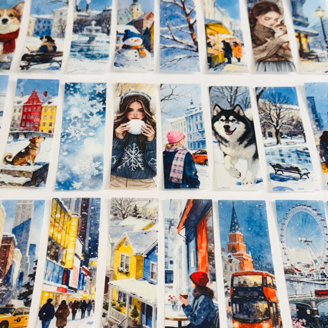WINTER FUN GIRL In The City Ephemera Sticker Pack ~ 25 Pieces ~ 30mm x 95mm
