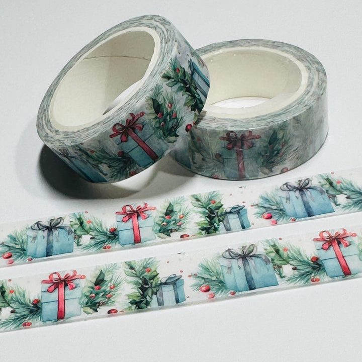 WATERCOLOR WRAPPED HOLIDAY PRESENTS Washi Tape ~ 1 Roll ~ 15mm x 10m (33 Feet)