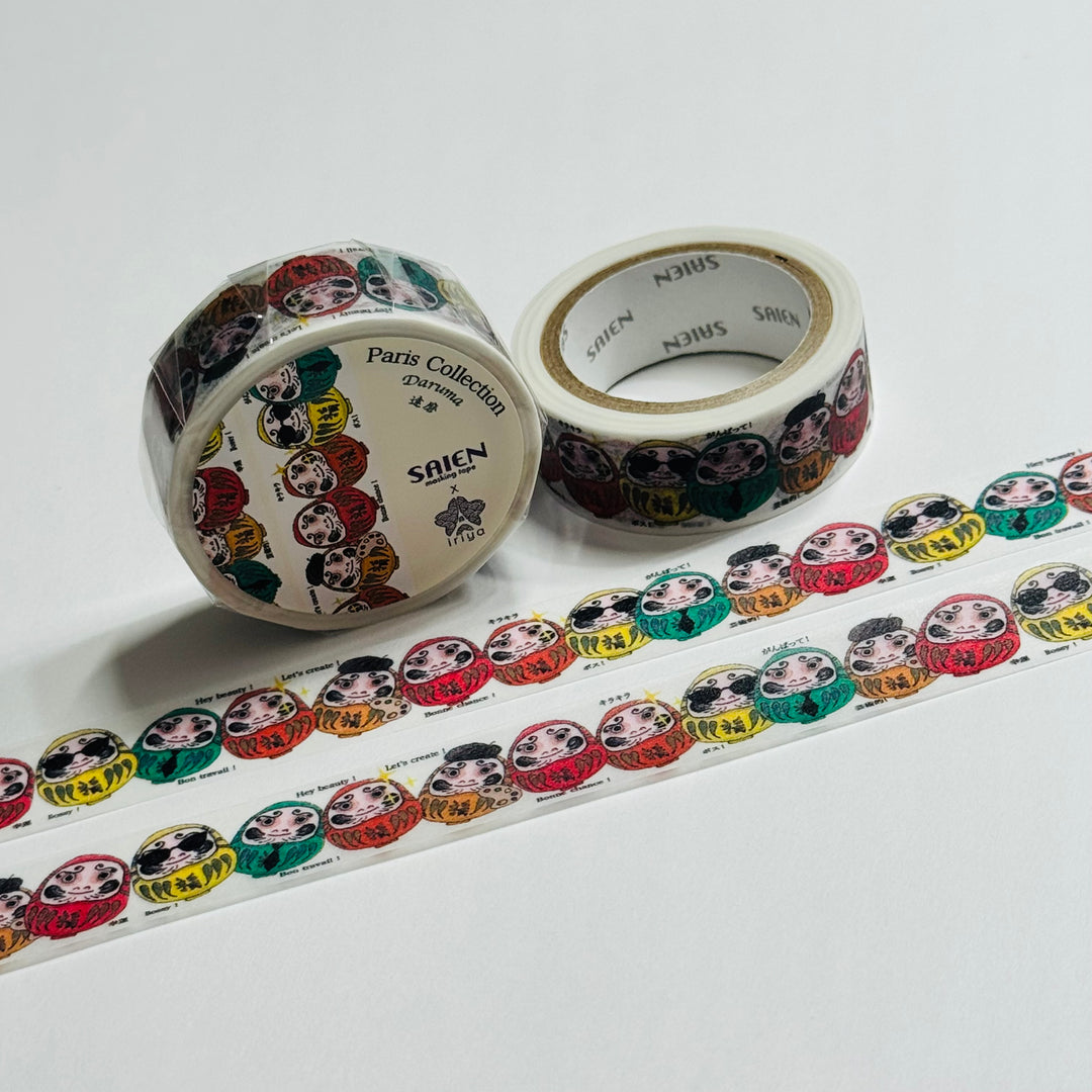 ROCKING & ROLLING DARUMAS Saien Masking Washi Tape ~ 1 Roll ~ 15mm x 7m (23 Feet)