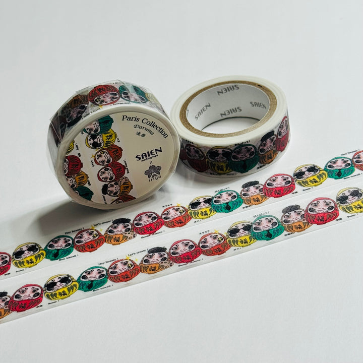 ROCKING & ROLLING DARUMAS Saien Masking Washi Tape ~ 1 Roll ~ 15mm x 7m (23 Feet)