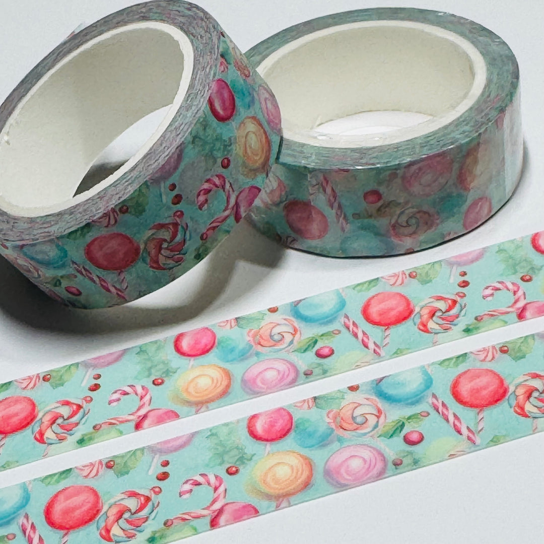 CHRISTMAS LOLLIPOPS & CANDY CANES Washi Tape ~ 1 Roll ~ 15mm x 10m (33 Feet)