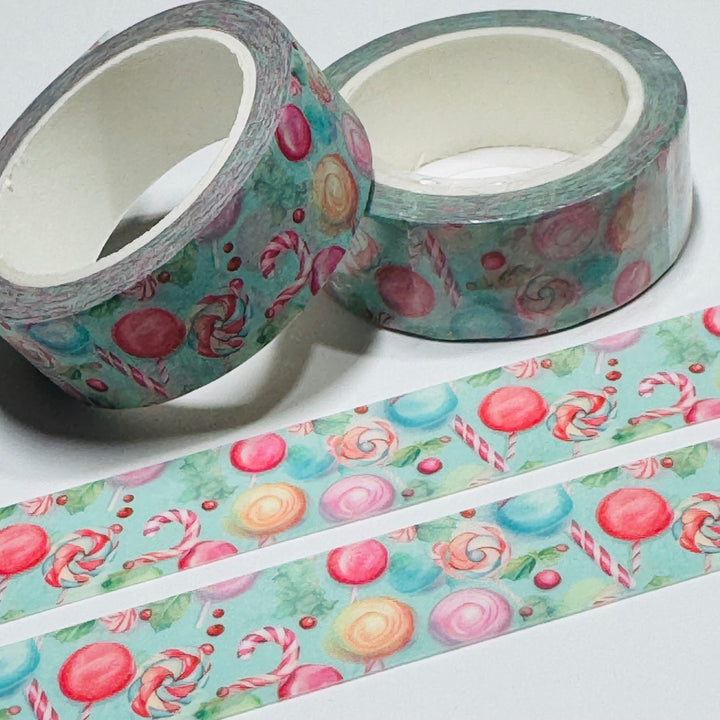 CHRISTMAS LOLLIPOPS & CANDY CANES Washi Tape ~ 1 Roll ~ 15mm x 10m (33 Feet)