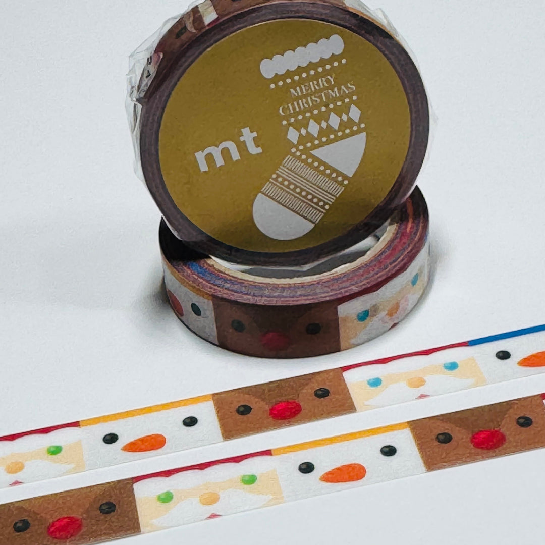 CHRISTMAS FACE GRAPHIC FROSTY RUDOLPH SANTA MT Washi Tape ~ 1 Roll ~ 10mm x 7m (23 Feet)