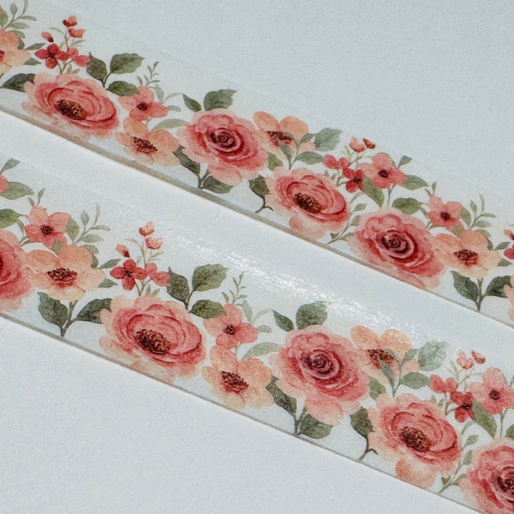 PEACH CABBAGE ROSES Floral Washi Tape ~ 1 Roll ~ 15mm x 10m (33 Feet)