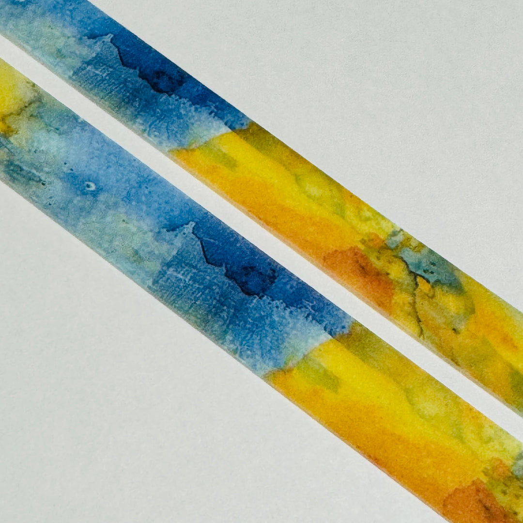 WATERCOLOR BLURRED FLOWERS Blue & Yellow Washi Tape - 1 Roll - 15mm x 10m (33 Feet)