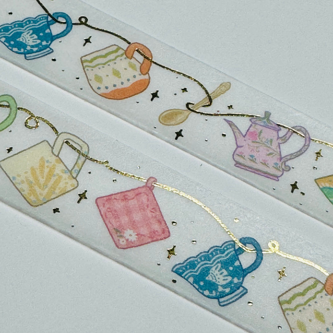 THIS LITTLE TEAPOT Gold Foil Washi Tape Designed By BGM ~ 1 Roll ~ 20mm x 5m (16 Feet)