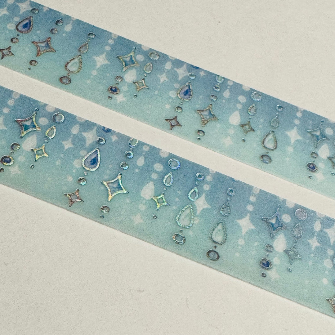 GARLAND DROPS Snow Blue In Silver Foil Designed By BGM Washi Tape ~ 1 Roll ~ 15mm x 5m (16 Feet)