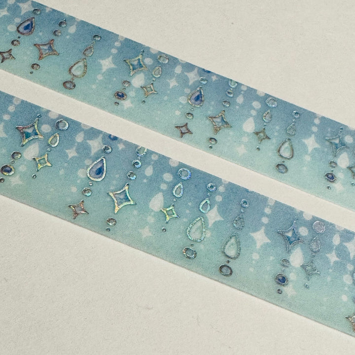 GARLAND DROPS Snow Blue In Silver Foil Designed By BGM Washi Tape ~ 1 Roll ~ 15mm x 5m (16 Feet)