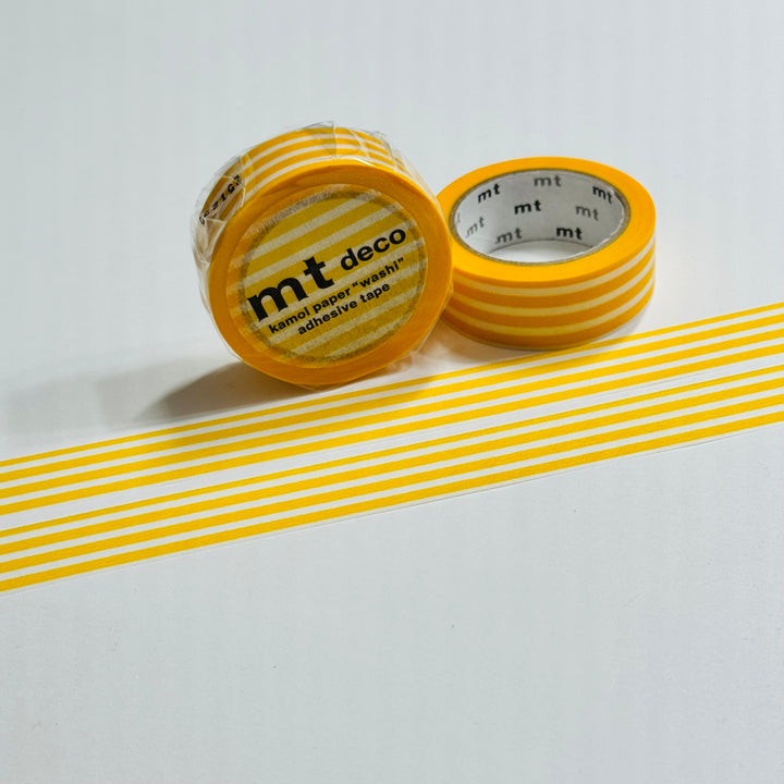DANDELION YELLOW BORDER Stripes Mt Washi Tape ~ 1 Roll ~ 15mm x 7m (23 Feet)