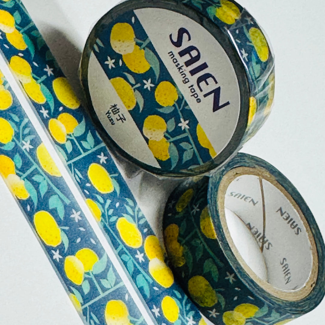 AROMATIC EAST ASIAN YUZU Saien Masking Washi Tape ~ 1 Roll ~ 15mm x 7m (23 Feet)