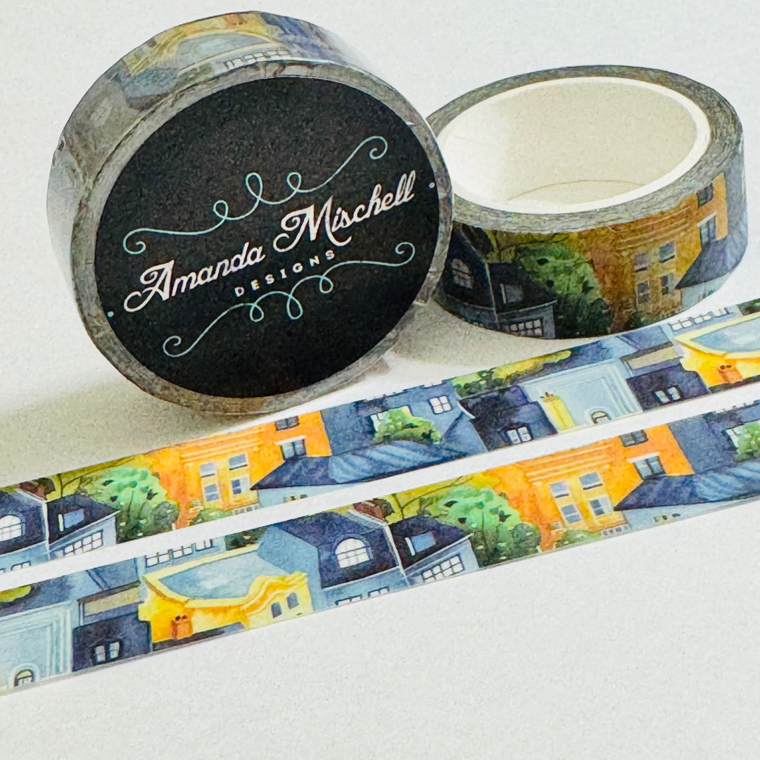 ABOVE The CITY VIEWS Blue & Yellow Washi Tape - 1 Roll - 15mm x 10m (33 Feet)