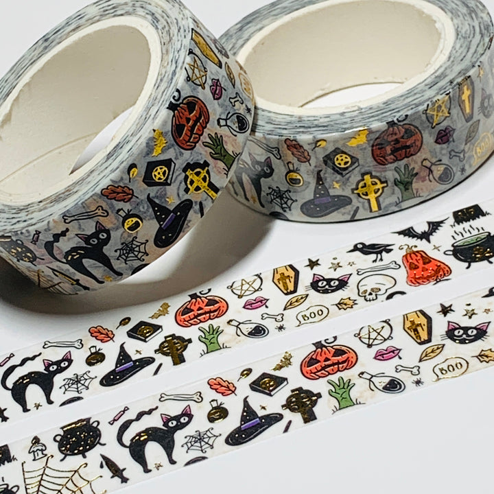 NOTABLE HALLOWEEN ICONS With Gold Foil Washi Tape ~ 1 Roll ~ 15mm x 10m (33 Feet)