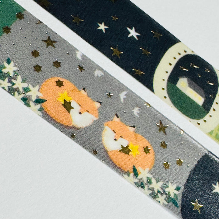 FOXY FOREST FRIENDS With Gold Foil World Craft Washi Tape ~ 1 Roll ~ 15mm x 5m (16 Feet)