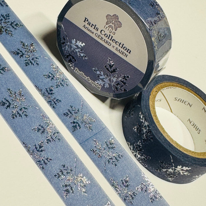 FEUILLES de CRYSTAL SILVER FOIL LEAVES Paris Collection Saien Washi Tape ~ 1 Roll ~ 15mm x 7m (23 Feet)