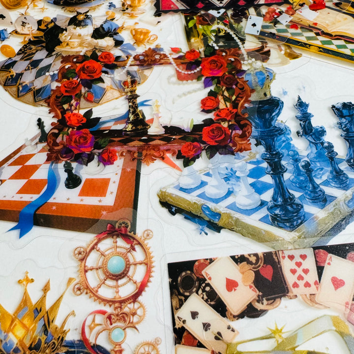 IT'S ALICE'S TIME GAME Matchbox Peelable Stickers Large Amount ~ 100 Pieces ~ 65-60mm Each