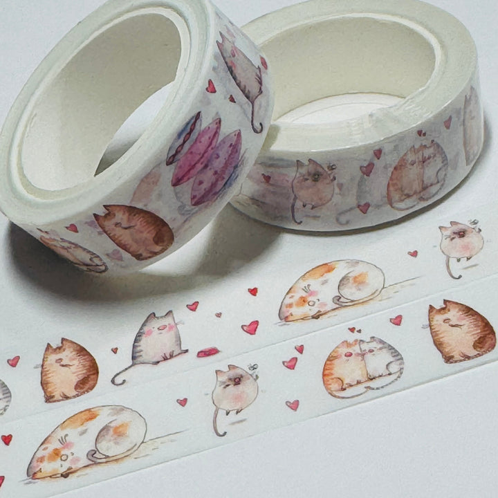 KITTY CATS In LOVE Valentine Washi Tape - 1 Roll - 15mm x 10m (33 Feet)