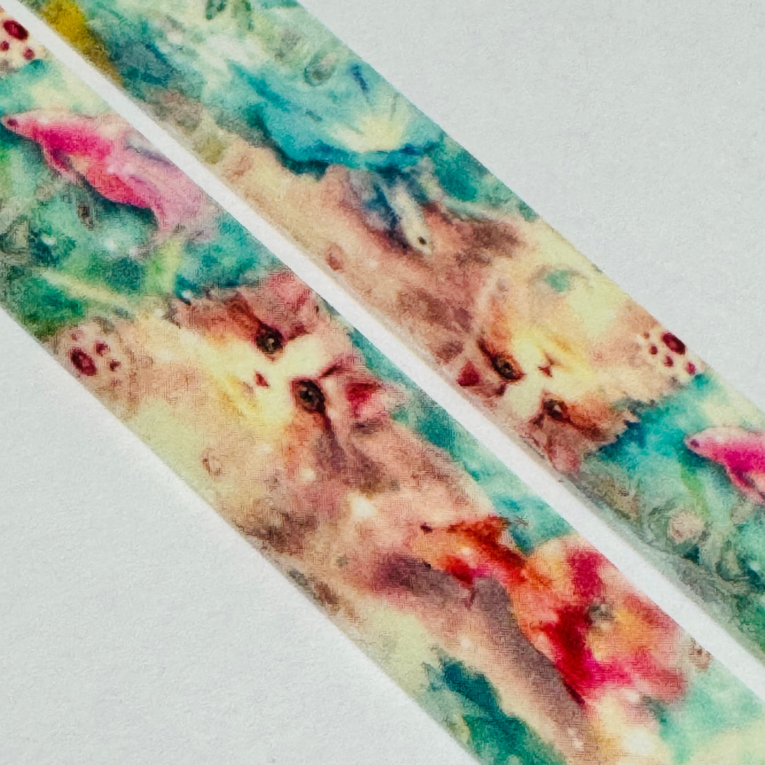 TRIPPY MESMERIZING CATS Japanese Kitten Washi Tape ~ 1 Roll ~ 15mm x 5m (16 Feet)