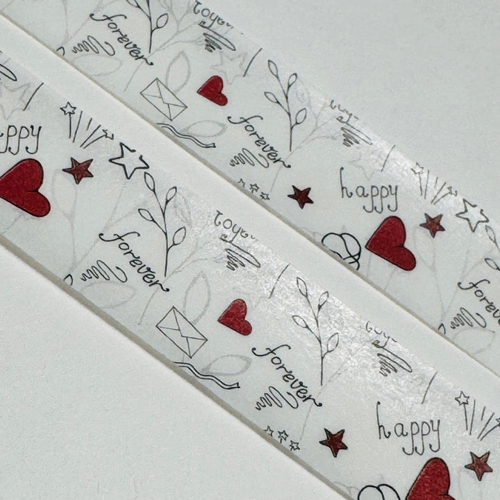 HAPPY FOREVER BLACK WHITE RED Valentine Washi Tape ~ 1 Roll ~ 15mm x 10m (33 Feet)