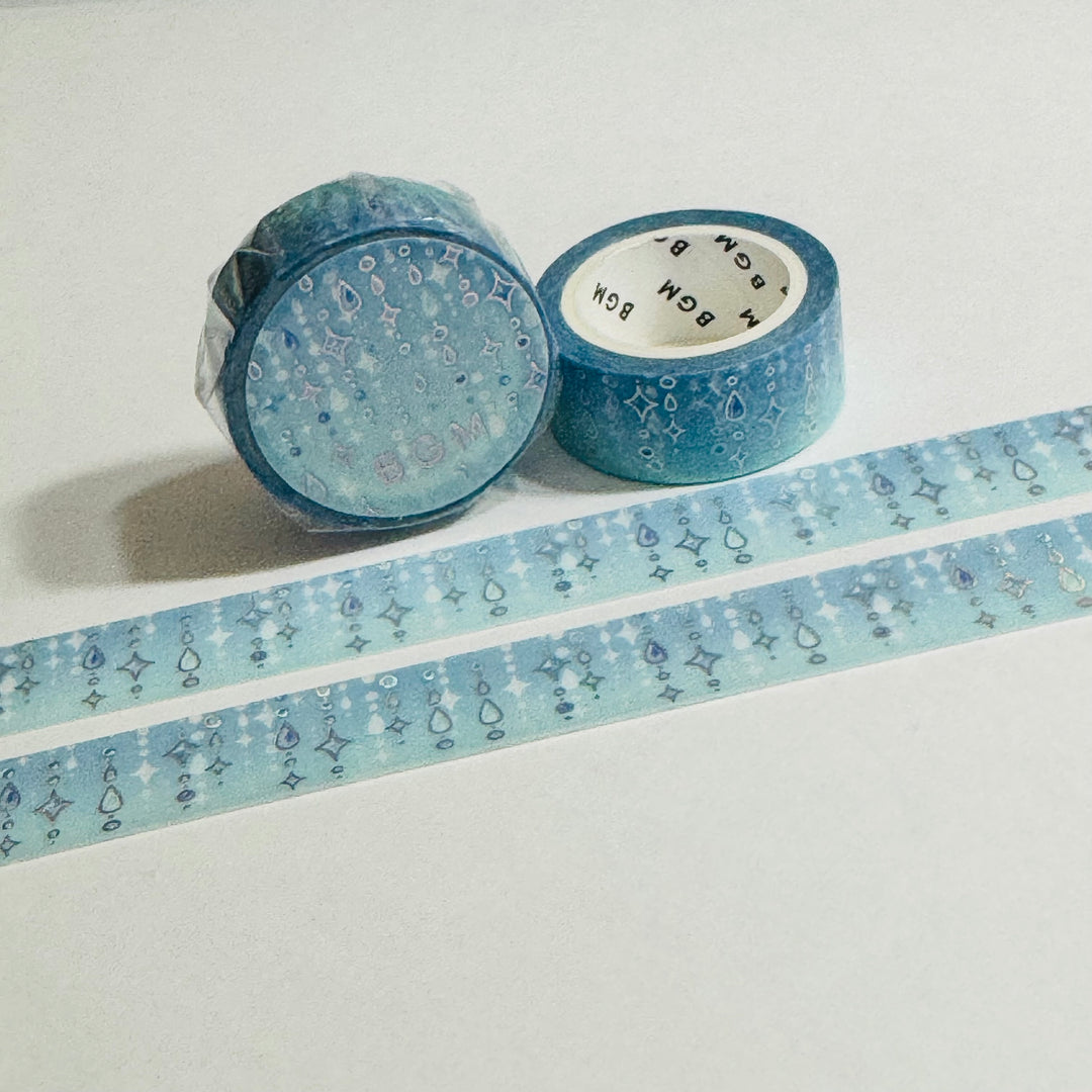 GARLAND DROPS Snow Blue In Silver Foil Designed By BGM Washi Tape ~ 1 Roll ~ 15mm x 5m (16 Feet)
