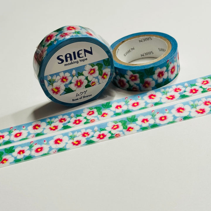 ROSE Of SHARON HIBISCUS Floral Saien Masking Washi Tape ~ 1 Roll ~ 15mm x 7m (23 Feet)