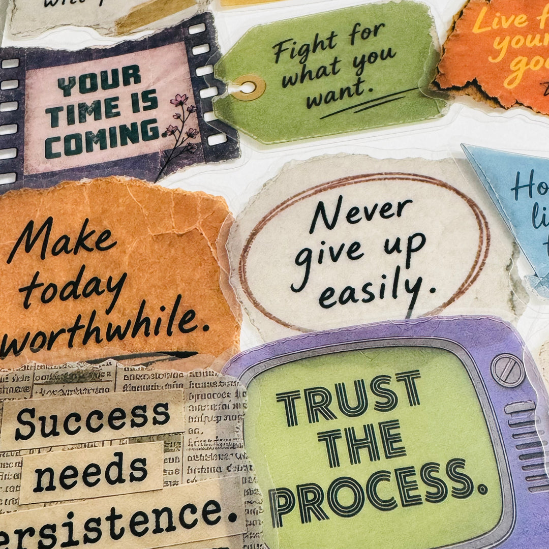 INSPIRATIONAL & MOTIVATING QUOTES Peelable PET Stickers  ~ 53 Stickers ~ Approximately 2 Inches Each