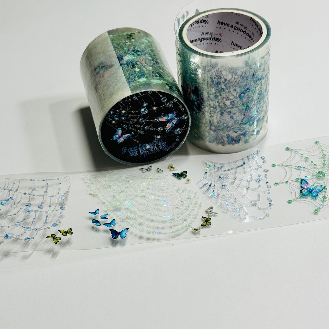 IRRIDESCENT BLUE BUTTERFLY SPIDERWEBS Halloween PET Washi Tape ~ 1 Roll ~ 50mm x 2m (7 Feet) (Copy)