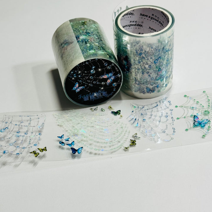 IRRIDESCENT BLUE BUTTERFLY SPIDERWEBS Halloween PET Washi Tape ~ 1 Roll ~ 50mm x 2m (7 Feet) (Copy)