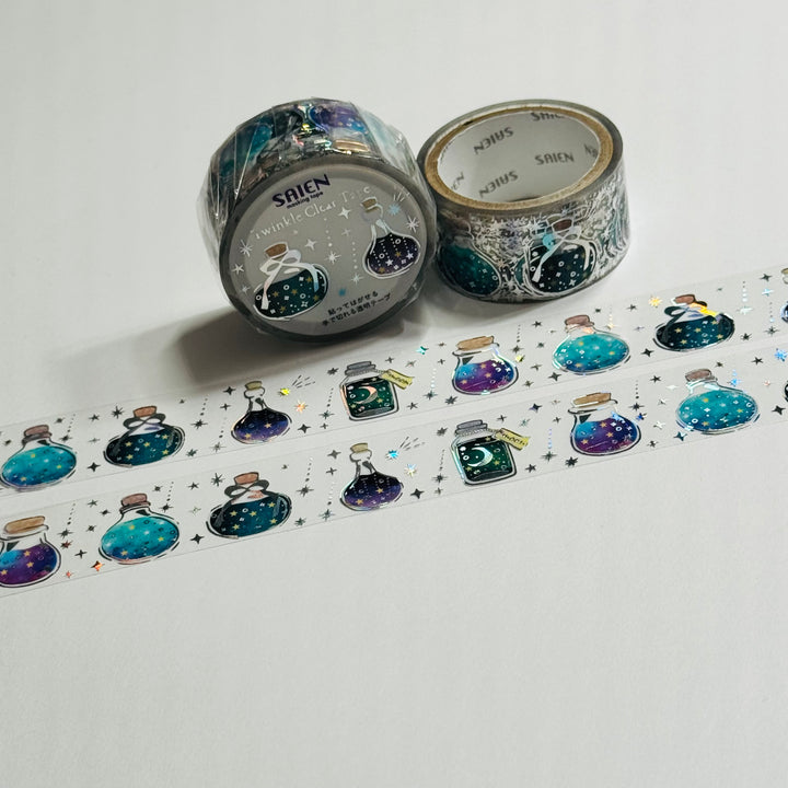 STARRY SKY BOTTLES Of POISON Silver Foil Saien PET Washi Tape ~ 1 Roll ~ 20mm x 3m (10 Feet)