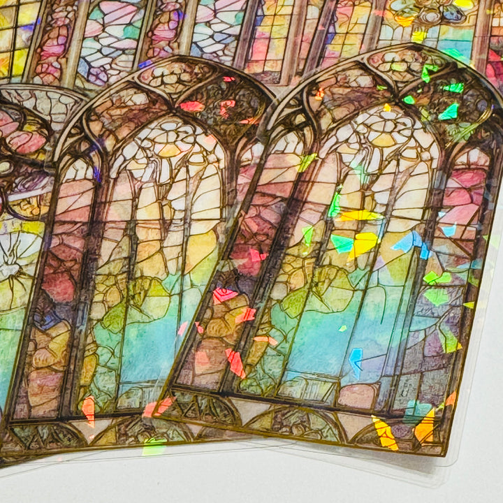 CATHEDRAL GILDED FLOWERS STAINED Glass Windows Gold Foil Peelable Stickers ~ 10 Large Stickers ~ 60-120mm
