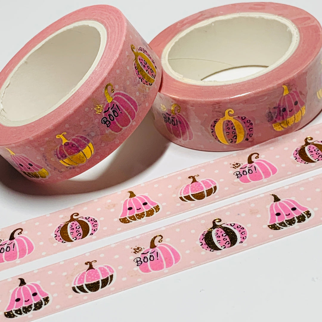 PRINCESS PUMPKINS & GOURDS With Gold Foil Halloween Washi Tape ~ 1 Roll ~ 15mm x 10m (33 Feet)