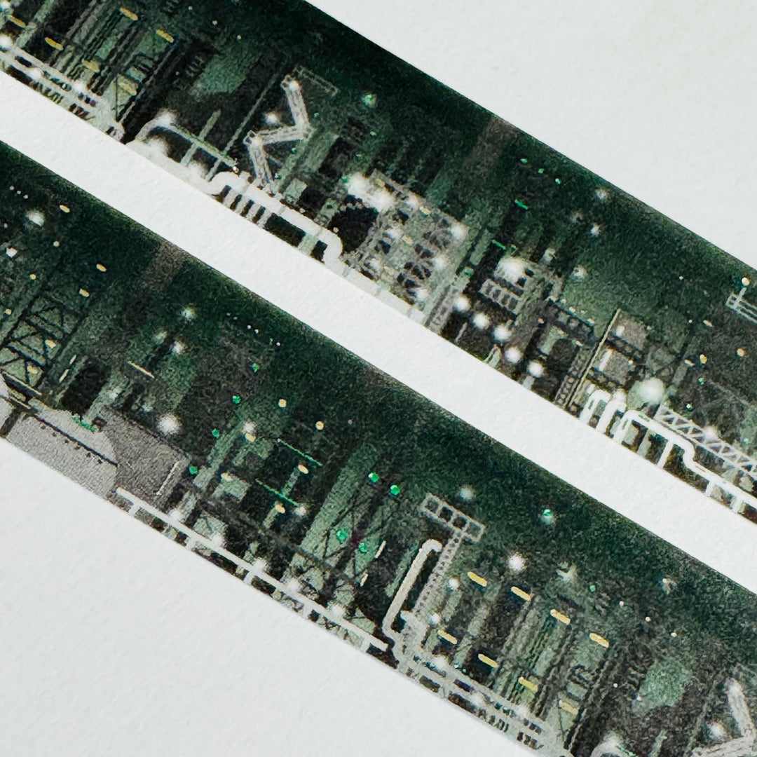 CITY SKYLINE At NIGHT in Gold & Green Foiling World Craft Washi Tape ~ 1 Roll ~ 15mm x 5m (16 Feet)