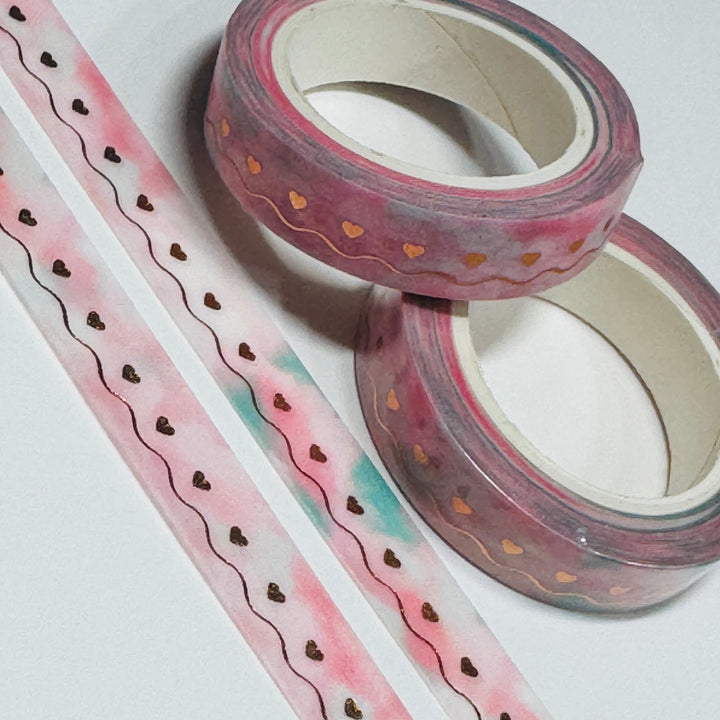 MINI ROSE GOLD HEARTS On Pink Green Ombre Washi Tape ~ 1 Roll ~ 10mm x 10m (33 Feet)