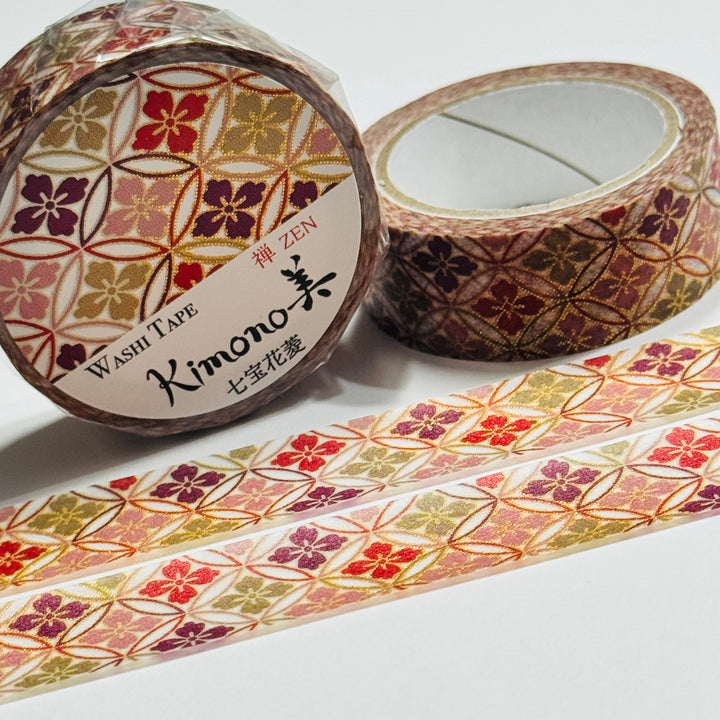 GORGEOUS FALL FLORAL KIMONO In Gold Foil Saien Masking Washi Tape ~ 1 Roll ~ 15mm x 7m (23 Feet)