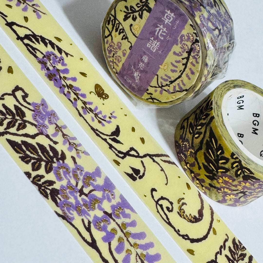 PURPLE WISTERIA Gold Foil Washi Tape Designed By BGM ~ 1 Roll ~ 20mm x 5m (16 Feet)