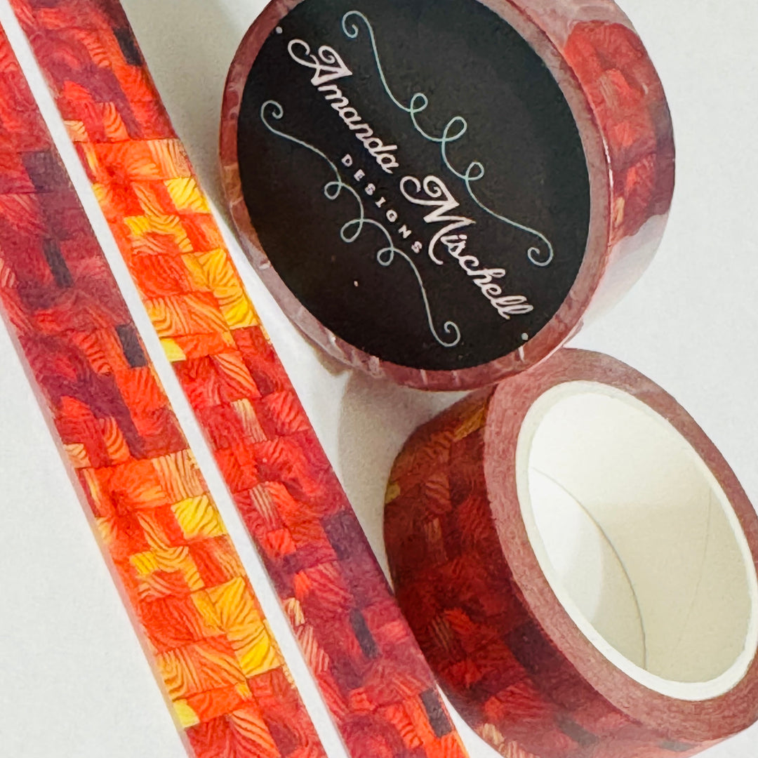 AUTUMN OMBRE FIRE RED BLOCKS Amanda Mischell Washi Tape ~ 1 Roll ~ 15mm x 10m (33 Feet)