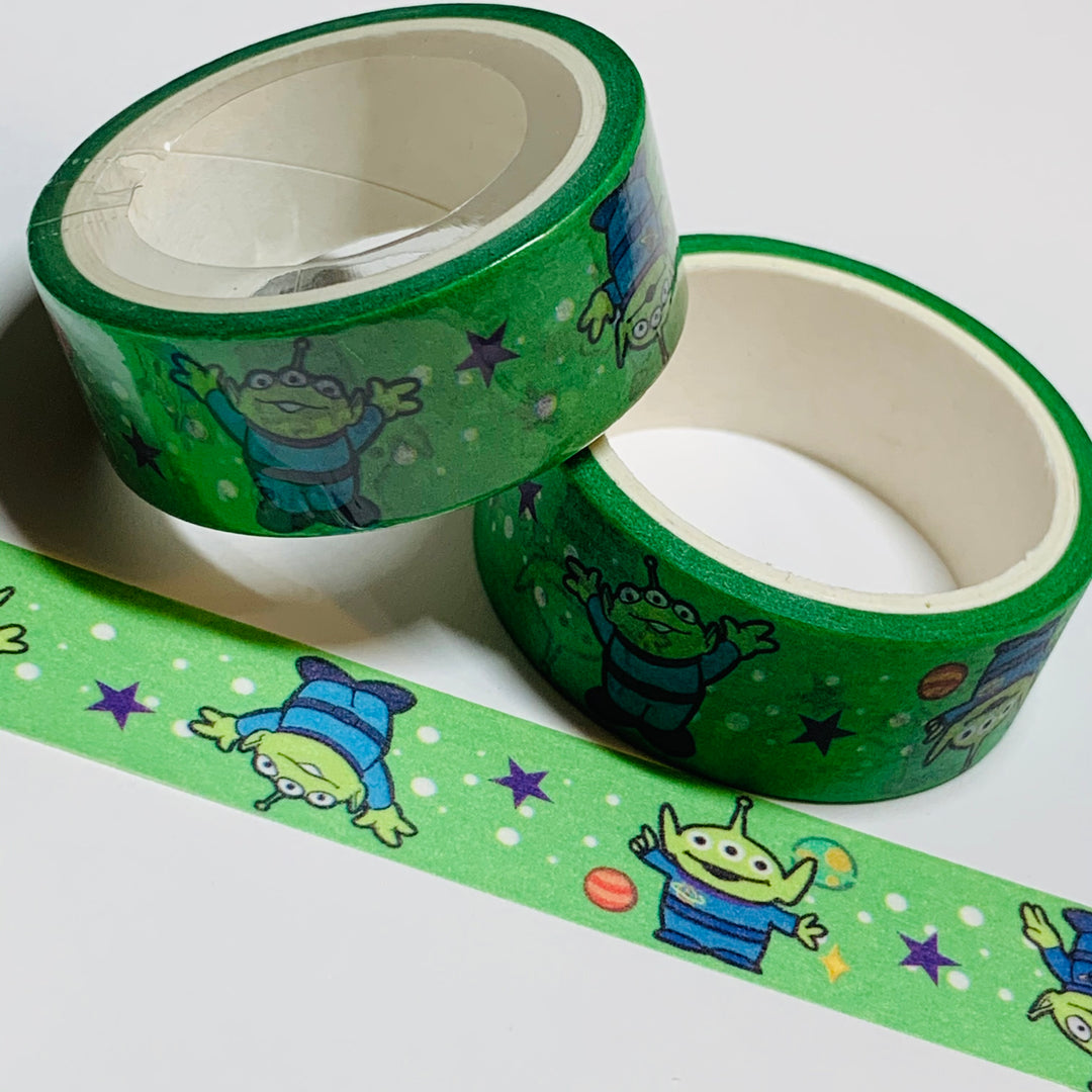 BABY TOY ALIENS On Green Washi Tape ~ 1 Roll ~ 15mm x 5m (16 Feet)