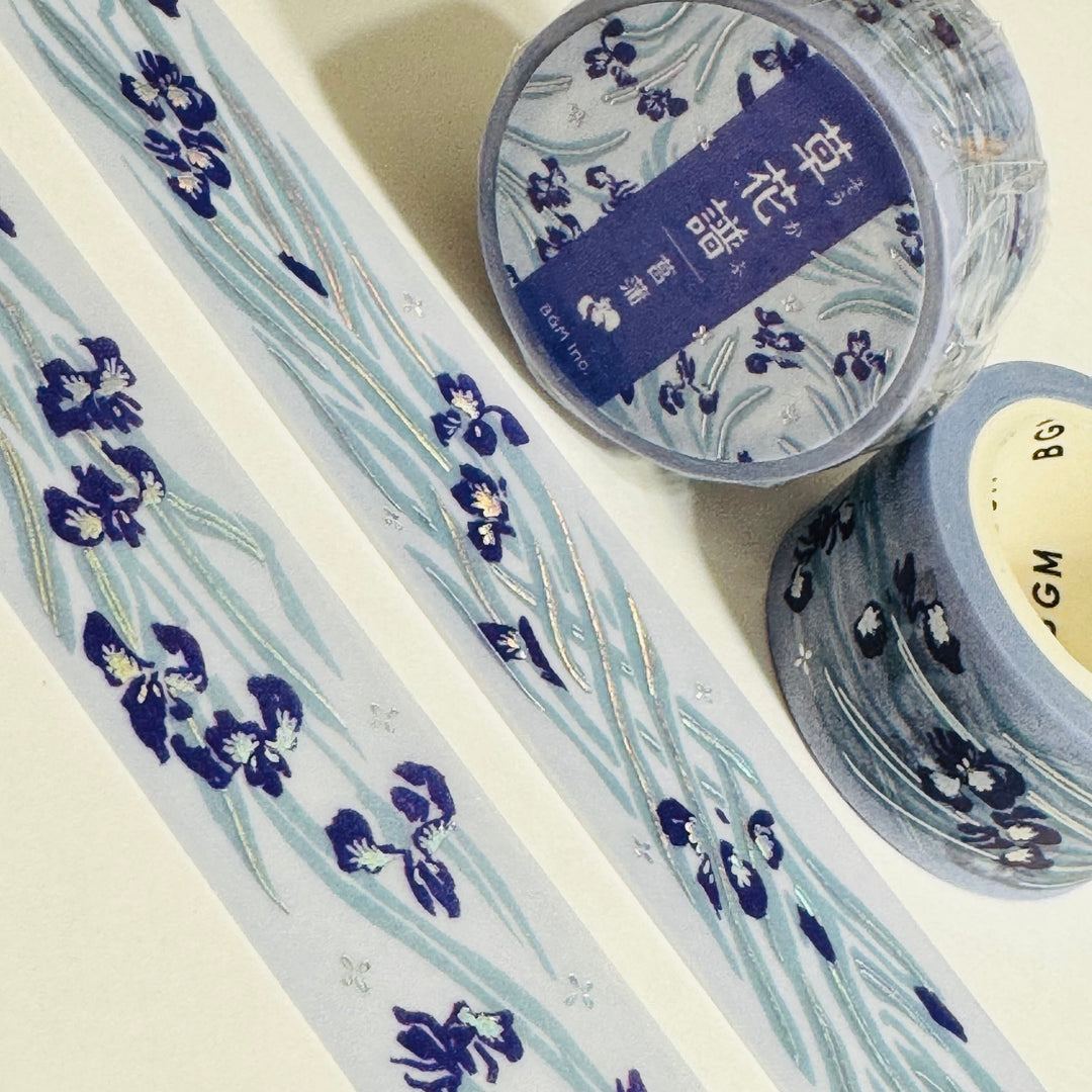 IRISES SWAYING In The Wind Silver Foil Washi Tape Designed By BGM ~ 1 Roll ~ 20mm x 5m (16 Feet)