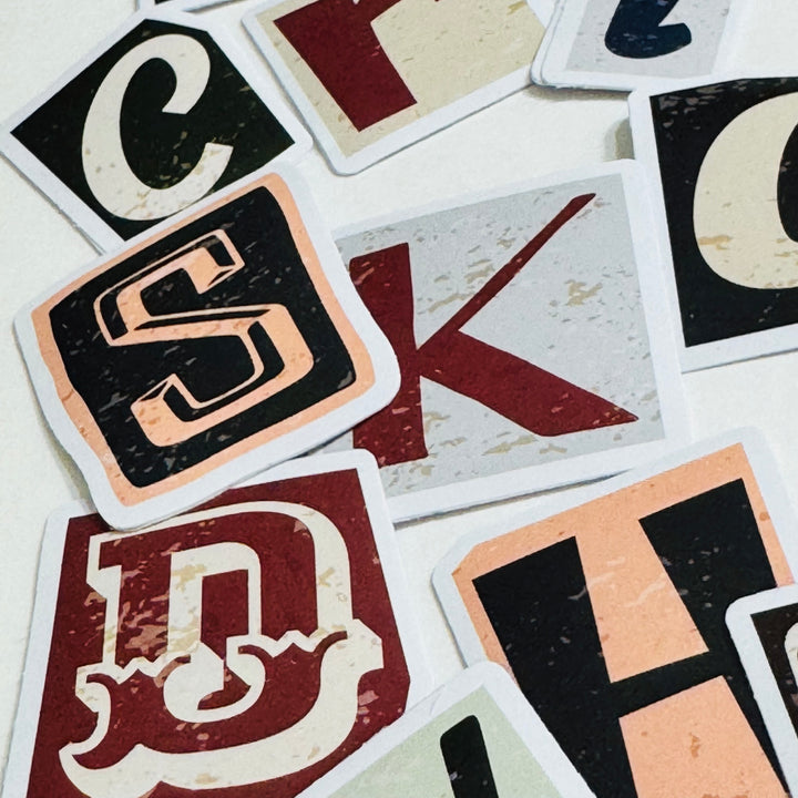 RETRO RANSOM ALPHABET Letters Peelable Stickers  ~ 52 Pieces ~ 40mm