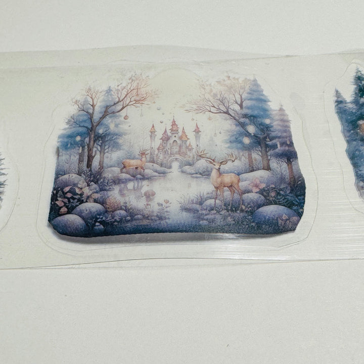 PRETTY WINTER SNOW SCENES Pre-Cut PET Washi Tape ~ 1 Roll - 50mm x 2m (7 Feet of Washi Stickers)