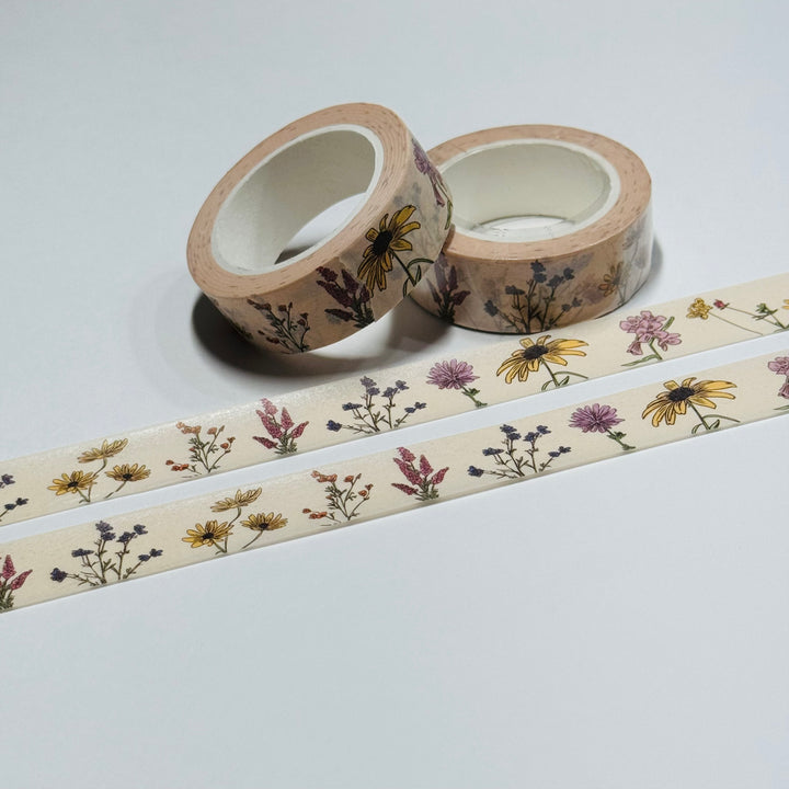 ILLUSTRATED SKETCHED WILDFLOWERS Floral Washi Tape ~ 1 Roll ~ 15mm x 10m (33 Feet)